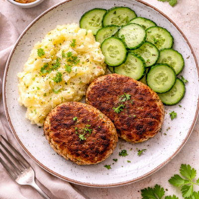 Kotlety z seitanu z ziemniakami i ogórkiem – wegański obiad wysokobiałkowy 10 Kotlety z seitanu z ziemniakami i ogórkiem – wegański obiad wysokobiałkowy