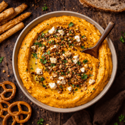 Dip z pieczonej dyni i fety – kremowa wegetariańska przekąska do precelków 13 Dip z pieczonej dyni i fety – kremowa wegetariańska przekąska do precelków