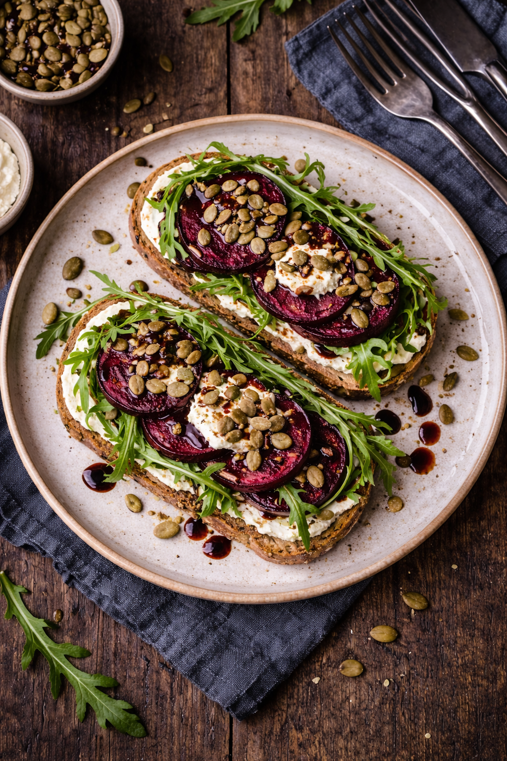 Kanapka z burakiem, serem kozim i rukolą – szybki przepis z chrzanem