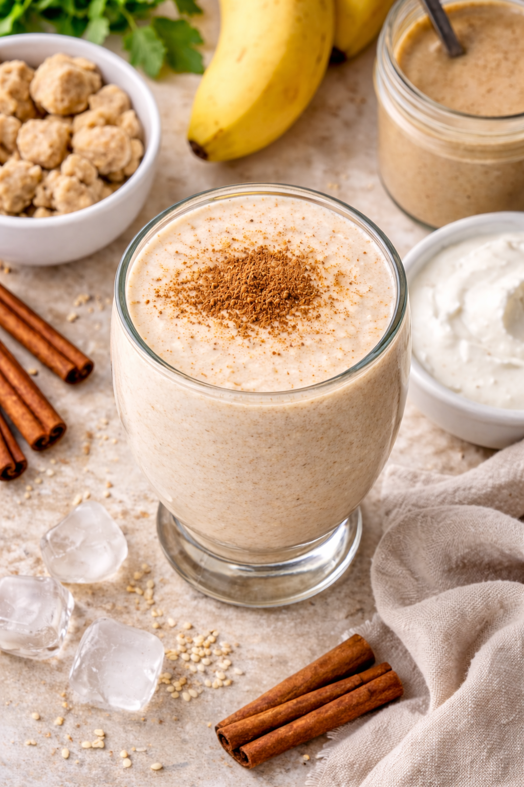 Koktajl chałwowy z bananem i skyrem – szybki, kremowy i sycący