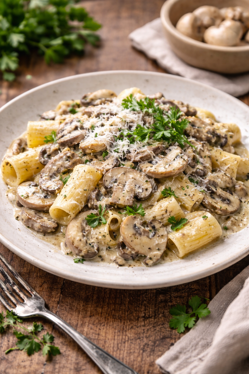 Makaron z pieczarkami w sosie śmietanowym – przepis 2 Makaron z pieczarkami w sosie śmietanowym – przepis