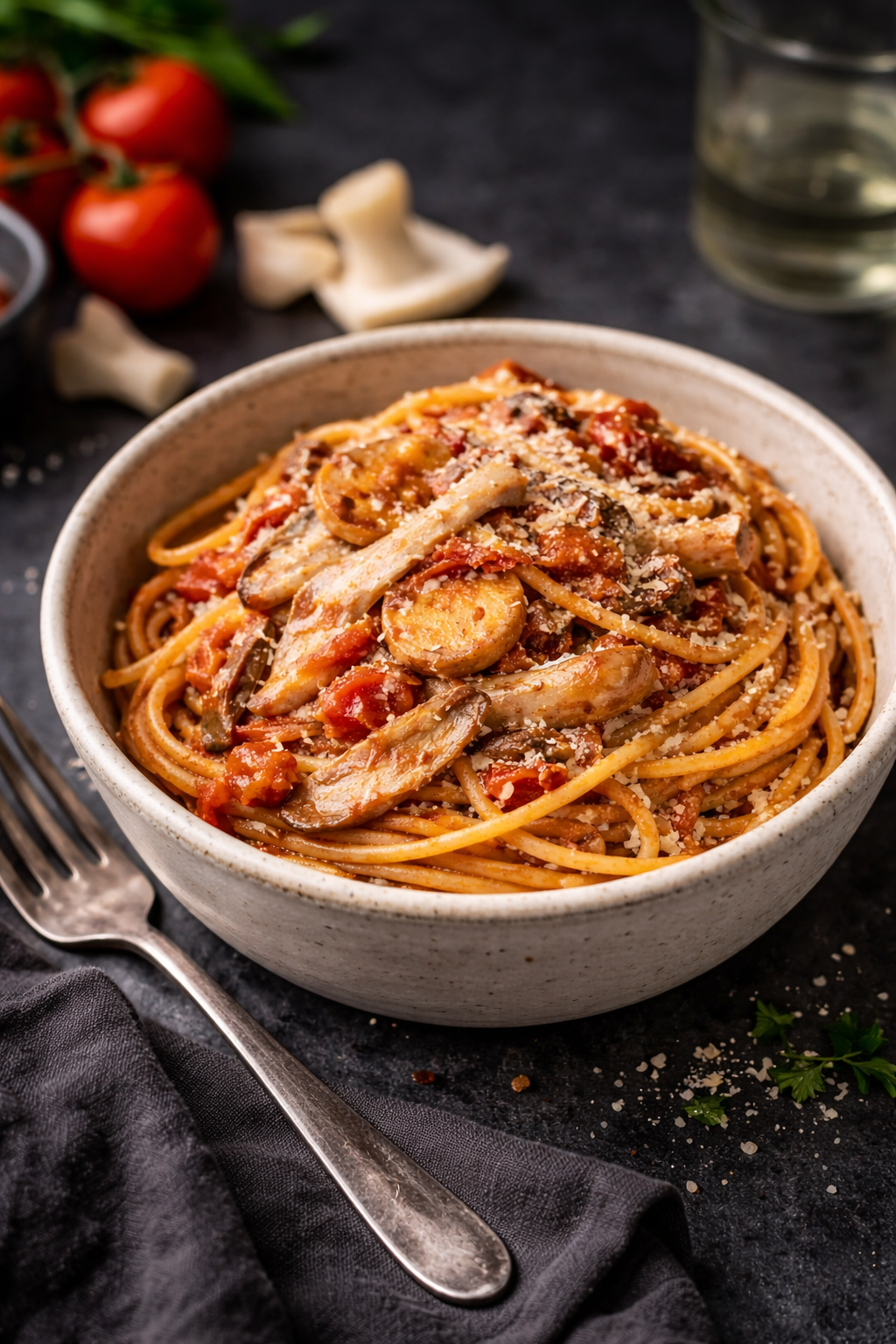 Spaghetti z sosem z boczniaków – przepis jak bolognese 2 Spaghetti z sosem z boczniaków jak bolognese