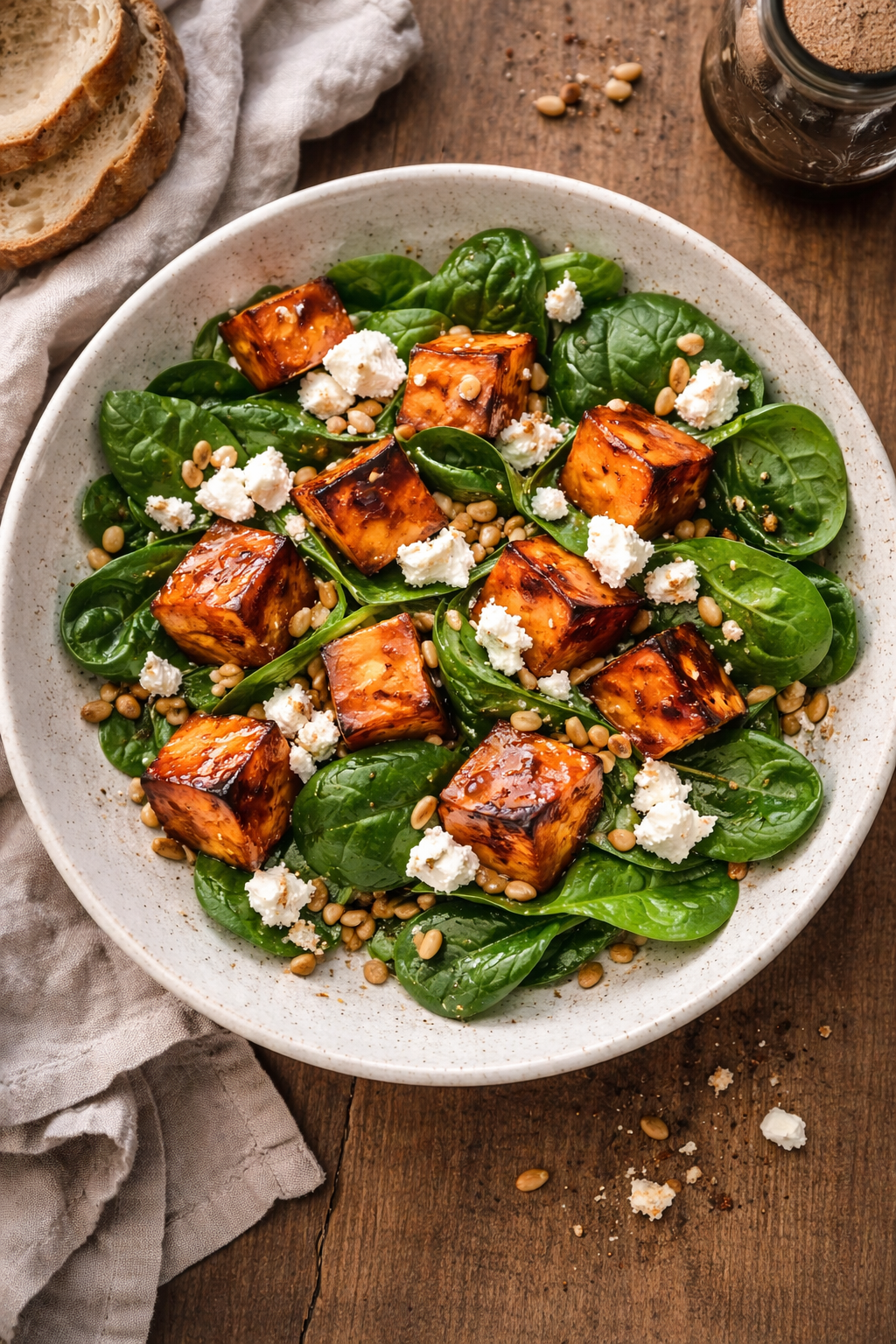 Sałatka z pieczoną dynią, fetą i szpinakiem — przepis Sałatka z pieczoną dynią, fetą i szpinakiem — przepis