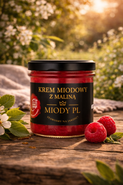 Od wspomnień z dzieciństwa do mojej kuchni — Miody Polskie 4 KREM MIODOWY Z MALINĄ